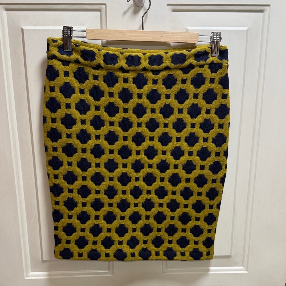 Charlie & Robin Elegant Geometric Pencil Mini Skirt Navy blue and green size 4